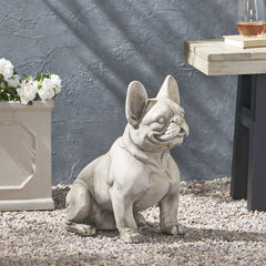 DOG GARDEN SCULPTURE, Outdoor French Bulldog Garden Statue, Rustic White, No Assembly Required