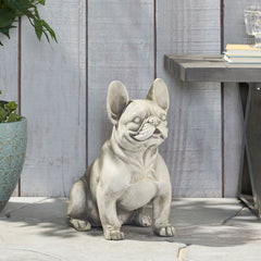 DOG GARDEN SCULPTURE, Outdoor French Bulldog Garden Statue, Rustic White, No Assembly Required