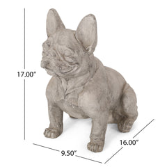 DOG GARDEN SCULPTURE, Outdoor French Bulldog Garden Statue, Rustic White, No Assembly Required
