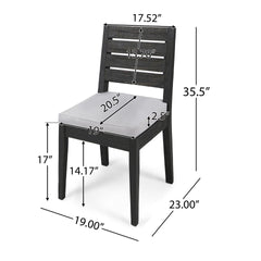 Outdoor Acacia Wood Armless Dining Chair with Cushions (Set of 2) , Sandblasted Dark Gray + Light Gray