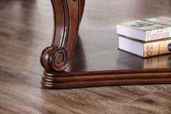 Traditional Style Coffee Table 5mm Tempered Glass Top Cabriole Legs Ornate Carved Design Dark Oak Finish End Table-Not Included