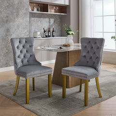 A&A Furniture, Nikki Collection Modern, High-end Tufted Solid Wood Contemporary Velvet Upholstered Dining Chair with golden Wood Legs Nailhead Trim 2-Pcs Set, Milky White,SW1401LG