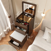 (60cm) 3 in 1 Vanity Desk with Plip Top Mirror, Small Make Up Vanity Set with Visible Glass Desktop, Compact Makeup Vanity with 3 Drawers, Dressing Table for Bedroom (Walnut Color)