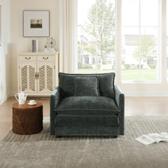 Comfy Deep Single Seat Sofa Upholstered Reading Armchair Living Room Chair Gray Chenille Fabric , 1 Toss Pillow