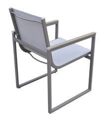 Herra Outdoor Patio Dining Chair in Gray Powder Coated Finish with Gray Sling Textilene and Gray Wood Accent Arms - Set of 2