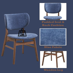 Bevis Blue Fabric & Walnut Finish Side Chair (Set of 2)