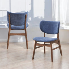 Bevis Blue Fabric & Walnut Finish Side Chair (Set of 2)