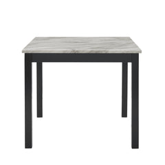 5pc Counter Height Dining Set Square White Faux Marble Table Black Velvet Upholstered Tufted Nail Head Chairs Wooden Leg Dining Room Furniture Black