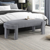 Stylish Upholstered Bench Gray Velvet Fabric Foam Cushioned Seat Luxurious Comfort Home Furniture 1pc Durable Plywood Frame Entryway Bench