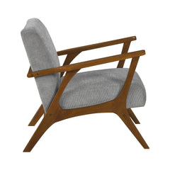 Contemporary Durable Stylish Accent Armchair 1pc Soft Gray Chenille Fabric Upholstery Living Room Furniture Solid Rubberwood Frame Chestnut Finish