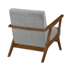 Contemporary Durable Stylish Accent Armchair 1pc Soft Gray Chenille Fabric Upholstery Living Room Furniture Solid Rubberwood Frame Chestnut Finish