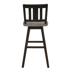 Pub Height Chairs Set of 2, Distressed Gray and Black 360-degree Swivel Chair Solid Rubberwood Furniture, Vertical Slat Back Bar Chairs