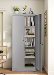 Container Furniture Direct Ironclad 71" Metal Storage Cabinet with Locking Doors and 4 Adjustable Shelves, Heavy-Duty Steel Cabinet for Garage, Laundry, Office, or Warehouse, Gray