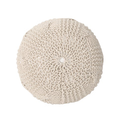 Bordeaux Knitted Cotton Round Pouf, Beige