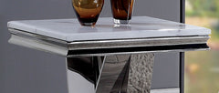 1pc End Table Modern Glam Style 18mm Faux Marble On Top Rectangular V-Shape Pedestal Base Stainless Steel Metal Structure Chroma Finish Coffee Table-Not Included