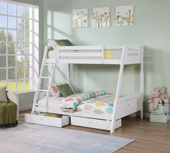 Transitional Bunk Bed White Finishing And Underbed Drawers Angled Ladder
