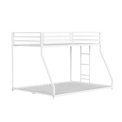 Twin Over Full Metal Low Bunk Bed Mattress Ready Matte White Finish Attached Ladder Full Metal Construction Bedroom Furniture