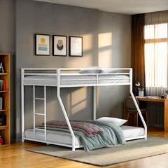 Twin Over Full Metal Low Bunk Bed Mattress Ready Matte White Finish Attached Ladder Full Metal Construction Bedroom Furniture