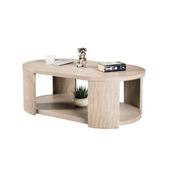 Modern Style 1pc Oval Coffee Table With Attached Casters Rubberwood Structure Open storage Oak Finish