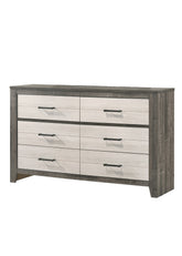 1pc Dresser Two-tone Finish Convenient Bedside Storage Six Drawers Metal Pull Handle Gray Beige