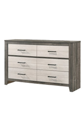 1pc Dresser Two-tone Finish Convenient Bedside Storage Six Drawers Metal Pull Handle Gray Beige