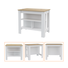 2 Piece Kitchen Set, Kitchen Island + Pantry Cabinet , White /Light Oak