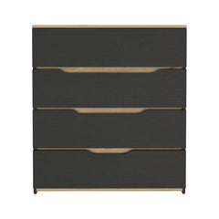 Drawer Dresser 35 inchH, Four Drawers, Superior Top, Black / Light Oak
