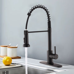 Kitchen Faucet with Pull Down Sprayer Industrial 1 Handle 1 Hole Or 3 Hole Faucet for Farmhouse Camper Laundry Utility Rv Wet Bar Sinks, Stainless Steel, Matte Black