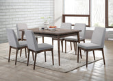 Modern 7pc Dining Set Ash Walnut Finish Dining Table 6x Side Chairs Foam Cushion Fabric upholstery