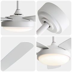 42 Inch White Ceiling Fan with 22W LED Light and Remote Control MDF Blades Reversible DC Motor