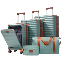 Luggage Sets 5 Piece with Front Opening , Hardside Expandable Carry on Suitcase with Spinner Wheels TSA Lock USB Port Cup Holder Duffel Bag and Toiletry Bag