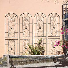 4 Pack Metal Garden Trellis 86.7" x 19.7" Rustproof Trellis for Climbing Plants Outdoor Flower Support Peacock Style Black