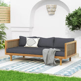CLAREMONT 3 SEATER DAYBED WITH RATTAN ARMS (DARK GREY CUSHION)
