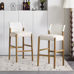 28.5'', Modern Solid Wood Bar Stool with Polyester Cushion - Minimalist Kitchen Island Stool for Breakfast Nook & Home Bar (Neutral Tone Design), Set of 2
