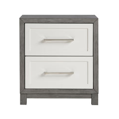 Two Drawers Nightstand Ivory and Gray Finish Bedroom Furniture 1pc