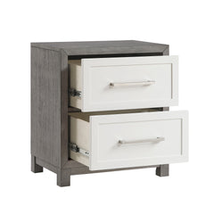 Two Drawers Nightstand Ivory and Gray Finish Bedroom Furniture 1pc