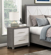 Two Drawers Nightstand Ivory and Gray Finish Bedroom Furniture 1pc