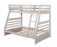 Twin Over Full Transitional Bunk Bed With Two Large Drawers Attached Ladder Wire-Brushed White