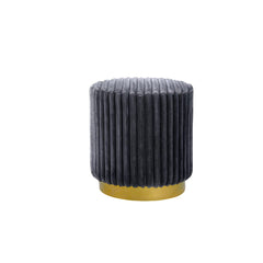 Round Accent Stool Gold Base Stainless Steel Fur Fabric Contemporary Dark Gray Finish Primary Living Room