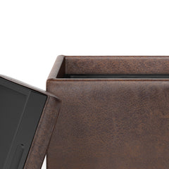 Rockwood 17 inch Wide Cube Storage Ottoman with Tray in Distressed Brown Vegan Leather