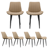 Khaki PU Leather Dining Chair with Metal Legs, Wave Pattern Upholstered Armless Chair Set of 6 for Kitchen, Restaurant, Living, Meeting Room