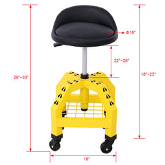 Pneumatic 360 Degree Swivel Stool, Mechanics Rolling Creeper Seat, Heavy Duty Rolling Mechanics Stool, Shop Stool with Casters yellow