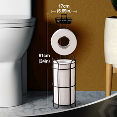 Toilet Paper Holder Holder with Shelf,Bathroom with Toilet Convenient Shelf, Holds Mega Rolls, Phone,Brown