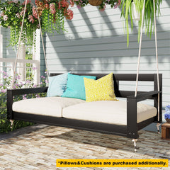 TOPMAX Patio Wooden Twin Size Porch Swing Daybed Frame, Garden Swing Bench Chair with 4 Hanging Ropes for Backyard,Outdoor,Black