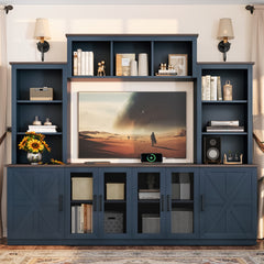 Wall Unit Entertainment Center with Charging Station and USB Charging for TVs,TV Stand with Large Storage Cabinet,Modern TV Stand Media Console with Cabinets,Blue
