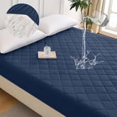 Diamond-patterned ultrasonic waterproof quilted fitted sheet, navy blue, Queen size