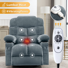 Oversized Massage Swivel Recliner Chair with Lumbar Heating for Living Room Rocker Recliner with Cup Holders and USB Charge Port, for Adult