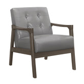 Accent Chair Button Tufted Gray Upholstery Cushion Seat Mid-Century Modern Furniture Solid Rubberwood Frame 1pc