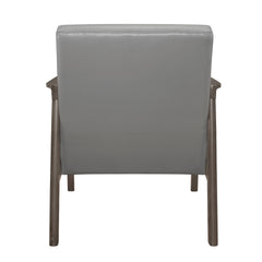Accent Chair Button Tufted Gray Upholstery Cushion Seat Mid-Century Modern Furniture Solid Rubberwood Frame 1pc