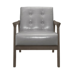 Accent Chair Button Tufted Gray Upholstery Cushion Seat Mid-Century Modern Furniture Solid Rubberwood Frame 1pc